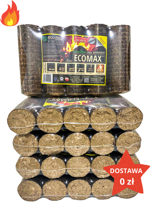 Brykiet kominkowy buk-dąb opał ECOMAX zestaw 30 kg/ 5 zgrzewek.