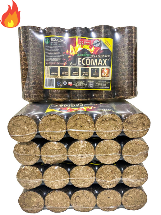 Brykiet kominkowy buk-dąb opał ECOMAX zestaw 30 kg/ 5 zgrzewek.