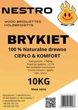 Załaduj obraz do przeglądarki galerii, Brykiet kominkowy opał NESTRO drzewny 10kg/ 1 zgrzewka