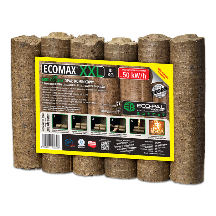 Brykiet kominkowy opał buk-dąb ECOMAX XXL drzewny 10kg/ 1 zgrzewka